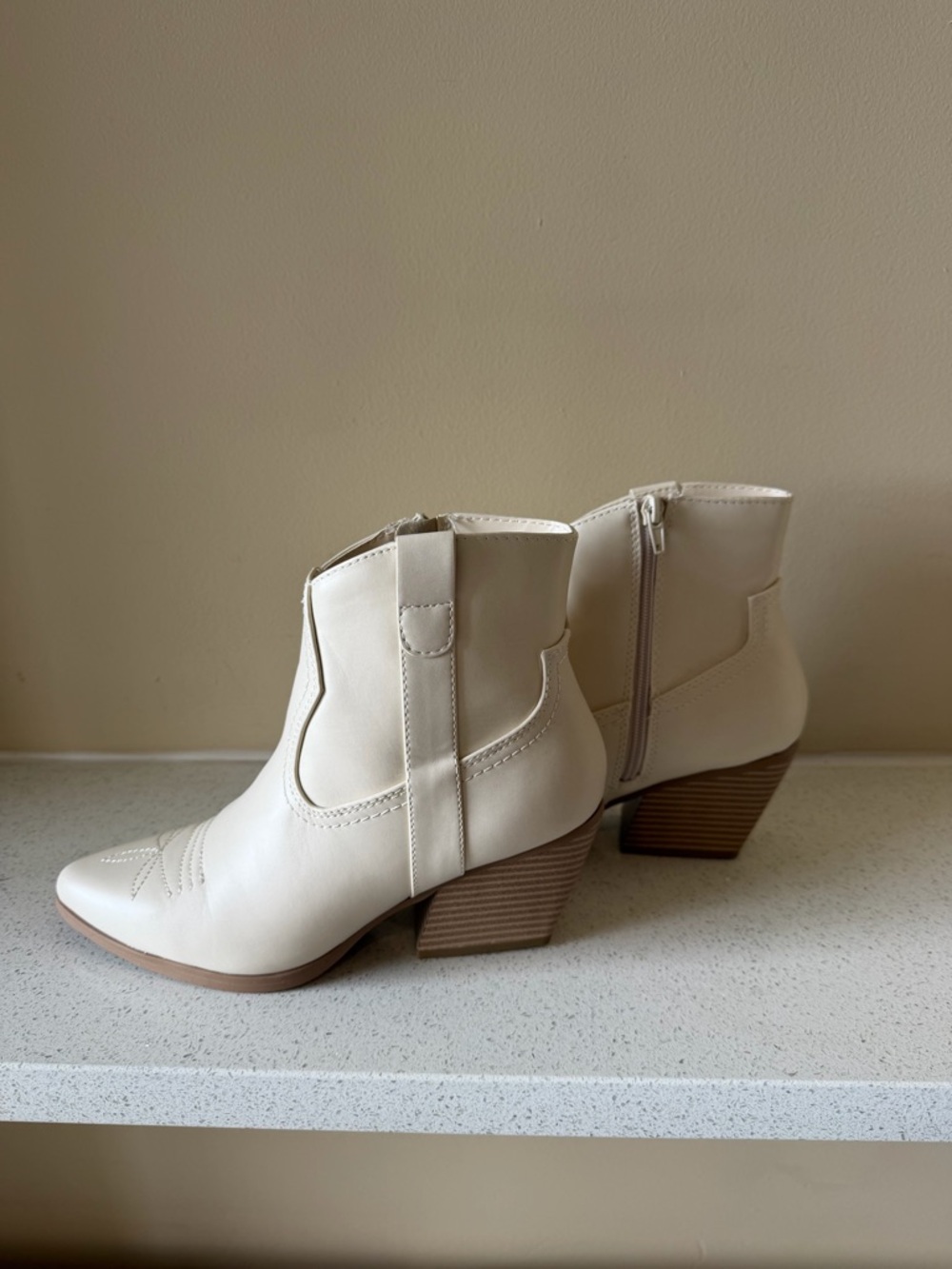 Soda Cream Ankle Booties with Stacked Heel